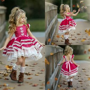 2020 Wysokowy Kwiat Dresses Girl Dresses na ślub koronki Haft Linii Dziewczyny Korowód Sukienka Ruffles Custom Made Kids Birthday Suknie