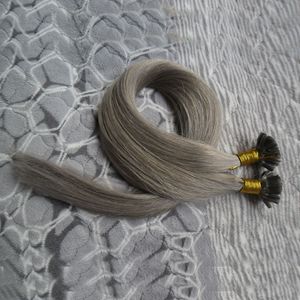 Silvery Grey Hair Extensions Virgin Peruvian Straight Pre Bonded Nail U Tips Human Hair Extensions Keratin Fusion Nail Tip Hair Extensions