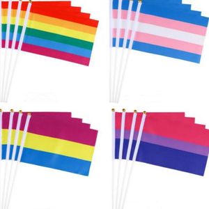 Festive Rainbow flag 14x21cm small size gay color striped flag parade to celebrate Garden Decoration Hand Flags Banner Flags T2I5200