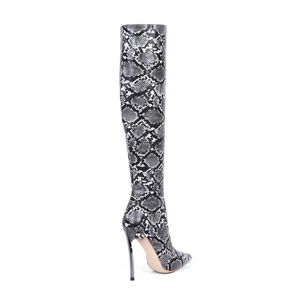 Hot Sale-Mode Kvinnors Skor Vinter Spetsade Toe Stilettos Heels Zipper Leat Sexiga Eleganta Dam Stövlar Pure Färg Elegant