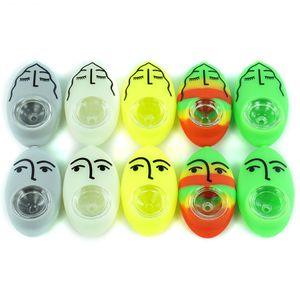 Food Grade Silicone smoking pipes 2.6" portable Spoon Pipes with glass bowl smokie hand made pipe Colorful facial expressions pebble herb