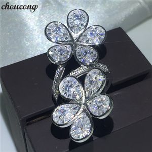 Choucong Big Luxury Flower Ring 925 Sterling Silver 5A CZ Engagement Bröllop Band Ringar för Kvinnor Brud Party Finger Smycken