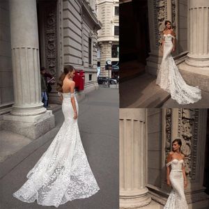 Julie Vino Mermaid Bröllopsklänningar Porträtt Applique Sash Wedding Dress Tulle Sweep Train Vestidos de Novia