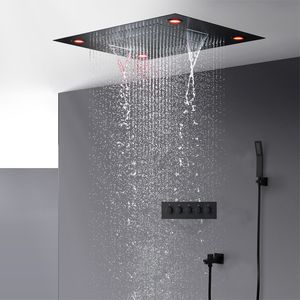 Wholesale Modern Bathroom Matt Black Shower Set Concealed Ceiling Large LED ShowerHead Panel 600*800MM Rainfall Waterfall Thermostatic Shower Faucets