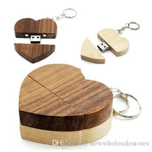 Brandnew Unique Heart Shape Wood USB 2.0 Flash Drive Custom Wedding Studio Present PendRive Storage 4gb 8g 16g 32g 64g Över 30st Freelogo