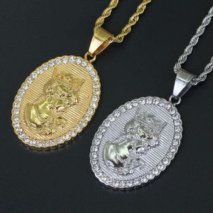 Fashion Queen Victoria pendant necklaces for men women luxury diamonds Ellipse dog tag pendants stainless steel gold silver necklace jewelry