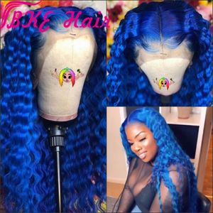 Dark Blue Water Wave Synthetic Lace Front Wig Glueless Heat Resistant Fiber With Natural Hairline For Black Woman deep wave Wigs