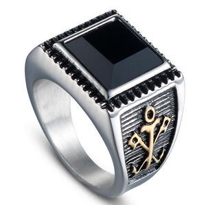 Wholesale classic accents for sale - Group buy Fashion Men L Stainless Steel Anchor Black CZ Ring Classic Antique Black Accent Precious Stone Inlaid Casting Ring in Steel