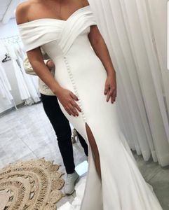 Amazing Split Front Mermaid Wedding Dress For Women 2020 White Satin Off Shoulder African Women Bridal Gowns Vestido de noiva