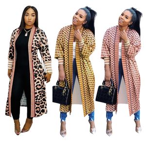 Womens Fashion Open Front Long Sleeve Printed Knit Coat Long Knited Cardigan Outerwear Size (S-2XL)