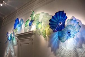 Oem munnen blåst borosilikat lampor konstplatta hantverk hemvägg dekoration stilig glas bladplattor