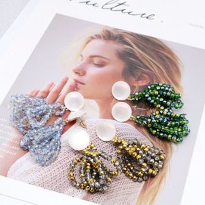 Free Shipping Cute Glass Beads Mixed Colors Elegant Hand Making Green Yellow Light Blue Colors Fashion Stud Earring For Women