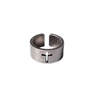 Popular Vintage Hollow Out Cross Ring 316L Titanium Steel Band Ring for Men and Women JZR396