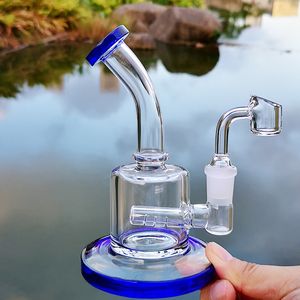 6 inç Küçük Mini Yağ Dab Rigs Inline Perc Cam Bonglar Kalın Bong 14mm Ortak Yeşil Mor Su Boruları ile 4mm Kuvars Banger