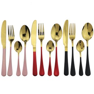4 pezzi colorati coltello cucchiaio forchetta set da tavola stoviglie in acciaio inossidabile 304 set di posate a specchio oro da cucina argenteria da tavola