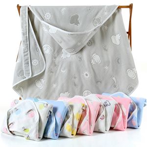 Newborn Blankets Baby Soft Cotton Gauze Bath Wrap Sleepsack Infant Swaddles Stroller Cover with Hat 36 Styles