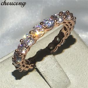 choucong Handgefertigter Unendlichkeitsring, rund, 4 mm, Diamant, Roségold gefüllt, 925er Silber, Verlobung, Ehering, Ringe für Frauen