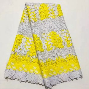 5Yards/pc Fashion yellow african milk silk fabric with rhinestone and embroidery french mesh lace for dress LS12-3