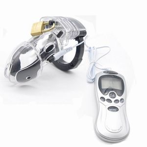 Male Electric Shock Chastity Belt Device Can Adjustable Penis Ring Lock Bondage Cage Electro Shock Stimulation Sex Toys Cock Cage