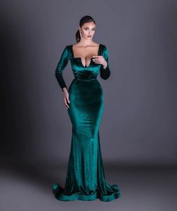 2020 Arabski ASO EBI Hunter Green Sexy Suknie Wieczorowe Syrenki Długie Rękawy Prom Dresses Tanie Formalne Party Drugi Reception Suknie Zj47