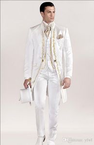 Ivory Embroidery tuxedos groom wedding men suits mens weddingsuits tuxedo costumes de smoking pour hommesmen Jacket Pants Tie Vest 028
