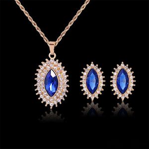 Bridesmaid Jewelry Set Wedding Solid Gold Earrings Necklace Sets Pendants Swarovski Crystal Jewelry Beautifully Jewellery Party Jewelry Set