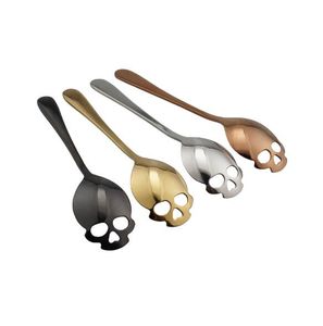 304 skull stainless steel spoons PVD titanium plating tableware sugar coffee Spoon