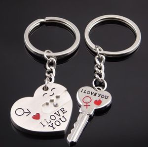 Alloy Couple Keychain Pendant Keyring Sweetheart Gift for Valentine's Day Wedding Anniversary Birthday Favors Friendship Present Silvery