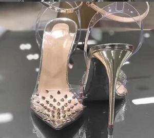 2019ハイヒール本革女性ポンプクリスタル女性ハイヒールポイントトゥリベットの結婚式の靴フルオリジナルの包装