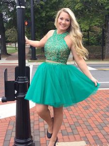Short Two Piece Homecoming Dresses A Line Beaded Prom Party Gowns Cheap Juniors Graduation Dresses GD7791