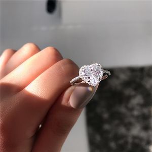 Vecalon clássico anel em forma de coração 925 prata esterlina diamante cz noivado anéis de aliança de casamento para mulheres jóias de dedo presente