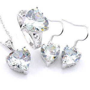 Wholesale south indian wedding jewelry resale online - LuckyShine Mix Engagement Party Gift Heart White Earrings Ring Set Cubic Zirconia Necklace Women Fashion Wedding Jewelry New