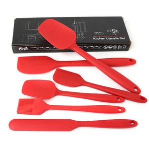 Силиконовый шпатель набор 6 лита неплодорелости для теплостойкого резинового шпателя Spoon Spoon Kitchen Baking Tools с сердечником из нержавеющей стали Черный красный