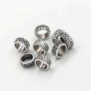 200pcs Antique Silver Alloy Carved Large Hole Spacer Beads For Jewelry Making Bracelet Necklace DIY Accessories 8*4mm