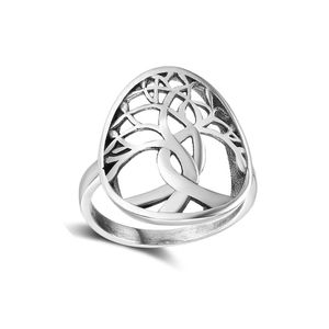 Vintage Unique Tree Of Life Hollow Jewelry Sterling Silver Statement Ring Exaggerate Hollow Out Women Jewelry Elegant Lady Jewelry Gift