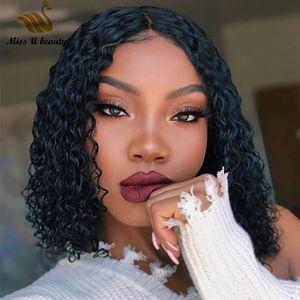 Curto Bob Peruca Deep Onda Onda Curly Curly Lacewig Virgem Humano Cabelo Frontal Perucas de Laço 13x6 Deeppart