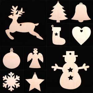 10 pcs/Lot Christmas Tree Ornaments Wood Chip Snowman Tree Deer Socks Hanging Pendant Christmas Decoration Xmas Gift Crafts DHL