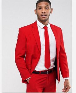 Marka Yeni İki Düğmeler Kırmızı Düğün Erkekler Takım Elbise Çentik Yaka Iki Parça Iş Damat Smokin (Ceket + Pantolon + Kravat) W1191