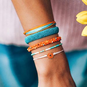 5 Pcs Set Handmade Woven Rope Daisy Charme VSCO menina Friendship Bracelet Boho ajustável colorido Jóias Chains Sorte Pulseiras para meninas