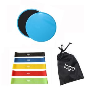 Resistance Loop Bands And Gliding Discs Set-5 Levels Resistance Loop Bands&2Pcs Core Sliders Gliding Discs For Workout Home Fitness