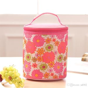 Oxford Broken Flowers Insulated Cooler Cylinder Water Proof Bag Heat Preservation Portable Package Zipper Ice Pack 6 4sdC1