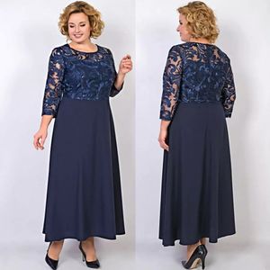 Navy Long Sleeves Lace Mother Of The Bride Dresses A Line Jewel Neck Wedding Guest Dress Ankle Length Chiffon Evening Gowns