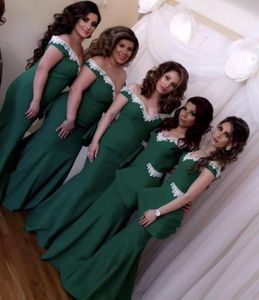 Hunter Green Mermaid Off The Shoulder Bridesmaid Dresses Appliqued Country Maid Of Honor Gowns Floor Length Peplum Wedding Guest Dress