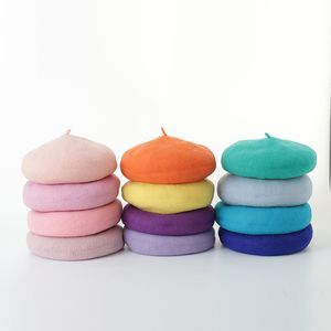 Ragazze Francese 100% Lana Artista Berretto Berretto Piatto Inverno Caldo Alla Moda Pittore Trilby Beanie Cappello Berretto di Colore Solido Cappello Della Signora All'aperto