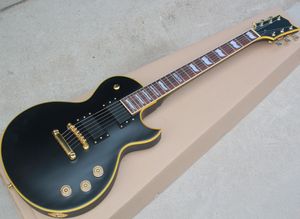 Factory Wholesale matte black electric guitar with yellow binding,Rosewood fretboard,pearl inlay,offering customized services