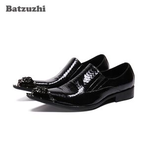 Batzuzhi Fashion Men Shoes Pointed Metal Tip Black Leather Dress Shoes Male Business Formal Footwear zapatos de hombre, Big Size