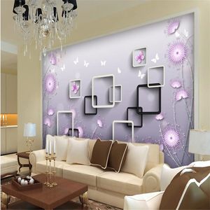 3D壁紙モダンミニマリストの紫色のタンポポ3D壁紙スクエアテレビ背景壁