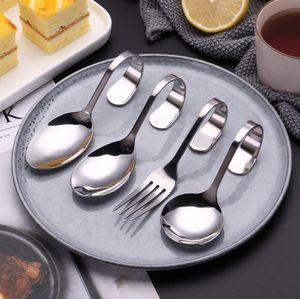 Stainless Steel Bend Flatware Kreatywny Zakrzywiony Rękojeść Sztuć Bent Fork Spoon Naczynia Do Deserów Akcesoria Kuchnia LX7069