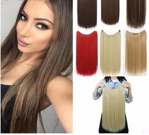 Fio invisível de 24 polegadas sem clipes em extensões de cabelo linha secreta linha peças de cabelo reto sintético natural real