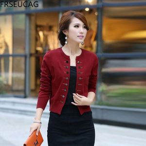 FRSEUCAG 2017 new double-breasted cashmere sweater solid color knitted small jacket round neck cardigan Short section V191202